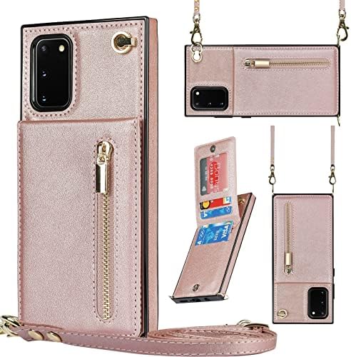 Jaorty Crossbody Case for Samsung Galaxy S20 FE 5G Case with Card Holder,6.5" (NOT for S20) Galaxy S20 FE 5g Phone Case Wallet with Strap for Women, Credit Card Slots Cases Lanyard Kickstand,Rosegold