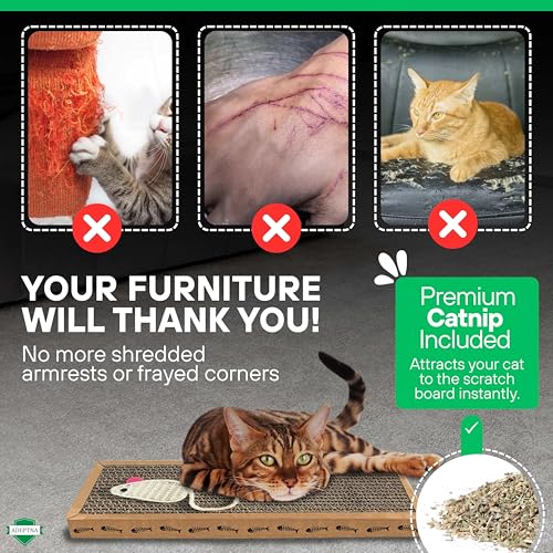 ADEPTNA 2 Pack Cat Scratch Boards Pad with Catnip Reversible Cardboard Cat Scratcher for Indoor Cats & Kittens Durable Long-Lasting Scratching Pads Protects Furniture Encourages Healthy Play - Image 4