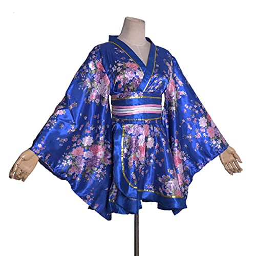 Image of HUAHUA Women's Sexy Short Kimono Dress Floral Print Japanese Traditional Geisha Robe Bathrobe Skirt Belt Outfit