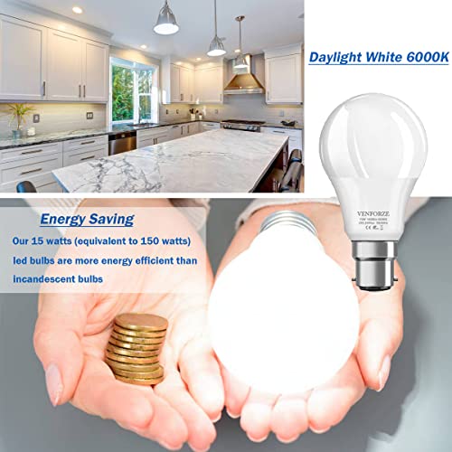 Venforze Bayonet Light Bulbs 150 Watt Equivalent, 15W A60 B22 LED Bulbs, Super Bright 1600LM, Daylight White 6000K, BC Energy Saving Bulbs, Non-dimmable, 4P - Image 6