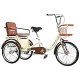 Triciclo de Adultos Triciclo Adulto Triciclos Adultos 20 Pulgadas De Tres Ruedas Bicicleta De Carga Bicicleta De Carreras Bicicleta Con Asiento Respaldo Triciclo Plegable Para Personas Ma(Color:Beige)