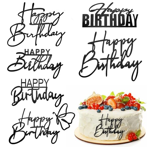 6 Piezas Topper Feliz Cumpleaños Decoracion Tarta Negro para Tartas de Acrílico Dorado Letreros para Tartas de Feliz Decoracion Tartas Cumpleaños Happy Birthday Accesorios para Decoración