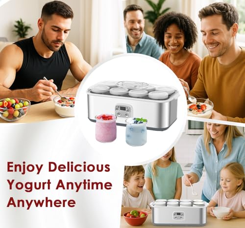 Image of Suteck Yogurt Maker with 8 Glass Jars - Time & Temp Adjustable, Homemade Greek & Probiotic Yogurt, Automatic Shut-Off, BPA-Free, Total 48 oz, White