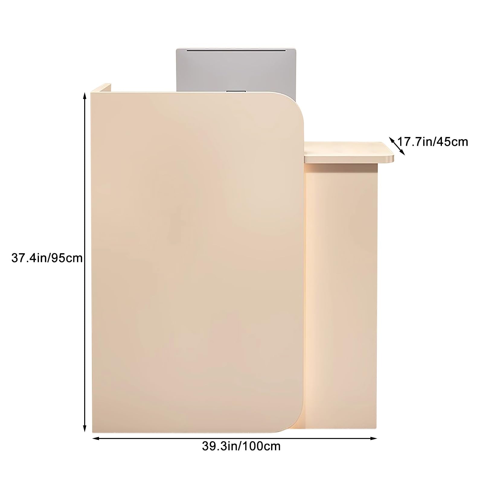 Moderno bancone da reception con luci a LED e cassetto bloccabile, per ufficio, bar, ristorante (beige, 100 cm)