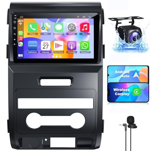 8-core 4G+64G Android 13 for Ford F150 2009-2014 Car Radio, 9 Inch IPS Touch Screen Car Stereo with Wireless Carplay/Android Auto,GPS, WiFi, Bluetooth, Support OBD2/DVR/DPS