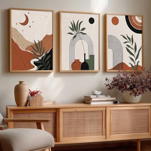 Image of kotart Boho Painting Wall Art Home Decoration Paintings With Frame For Living Room Bed Room Hotel Wall Decor Digital Reprint Set of 3 (19X25 inch)