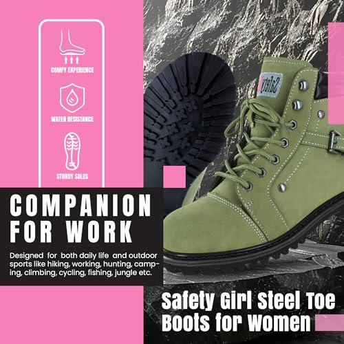 Image of Safety Girl Steel Toe Boots for Women - 10.5M - Black | Water Resistant Work Boots for Women Steel Toe Boots | Slip Resistant Work Shoes | Lightweight Nubuck Leather for Comfort and Style