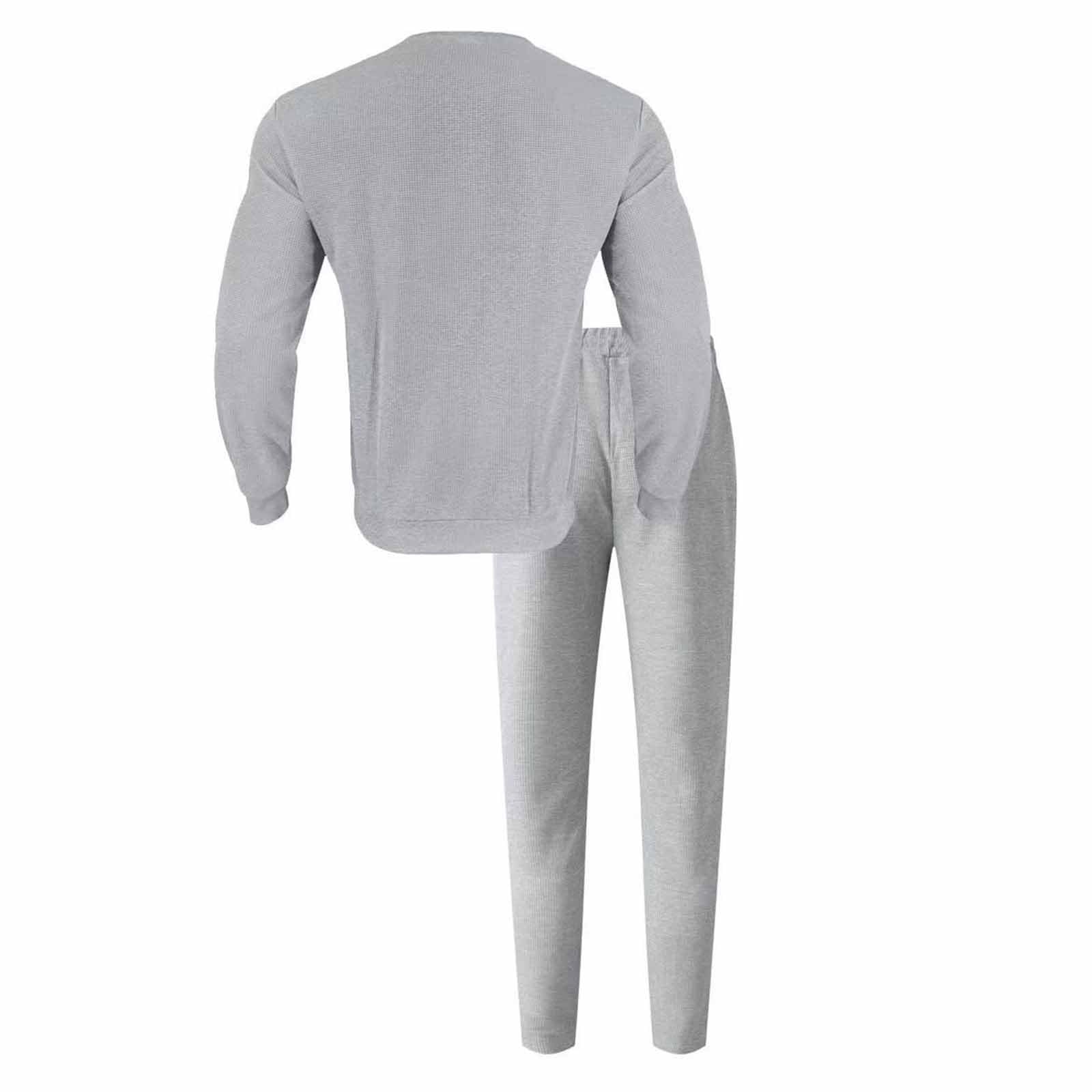 Generisch Tuta per il tempo libero, da uomo, per l'autunno, 2 pezzi, a maniche lunghe, girocollo, motivo a nido d'ape, tinta unita, comoda, casual, streetwear
