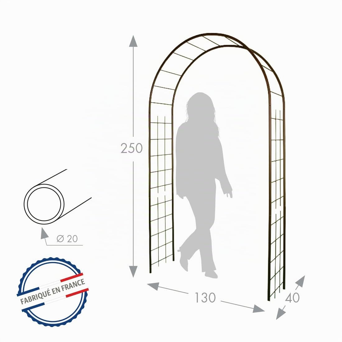 Louis Moulin 3146 Arche Jardin avec Décor Treillage Métal Fer Vieilli 130 x 250 cm