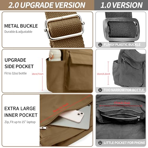 Image of KALIDI Canvas Tote Bag Large Hobo Crossbody Shoulder Handbag Zipper Messenger Bag for Women or Men Casual College Work