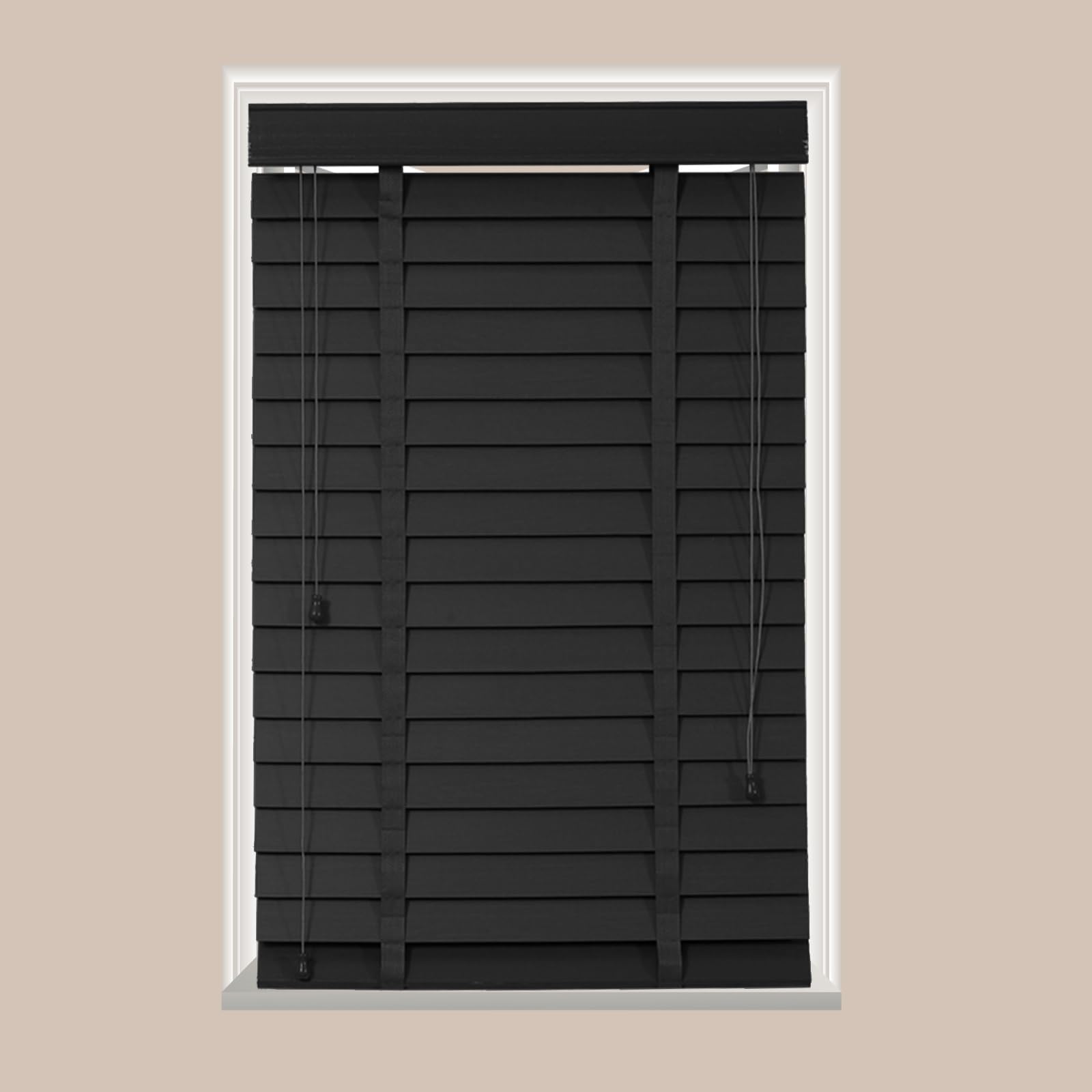Wooden Venetian Blinds 60/70/80/90/110/120/130/140/150/160cm Wide, Wood Blinds for Indoor Windows with 50mm Slats, Horizontal Shades Blackout for Privacy, Darkening Curtains(Black,120cm x 160cm)