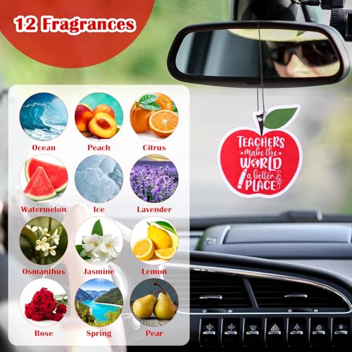 Image of DaisyInner 12 Pcs Car Air Freshener Bulk Thank You Gifts for Teacher Girly Air Fresheners Apple Shape Hanging Accessories Back to School Teacher Appreciation Gift