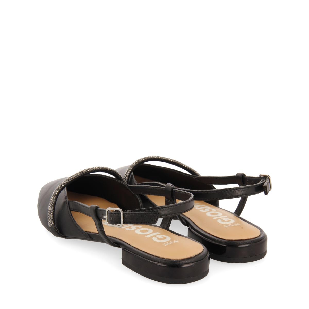 Ballerine Nere Scarpe Aperte con Dettaglio di Strappo con Pietre per Donna GODRANO