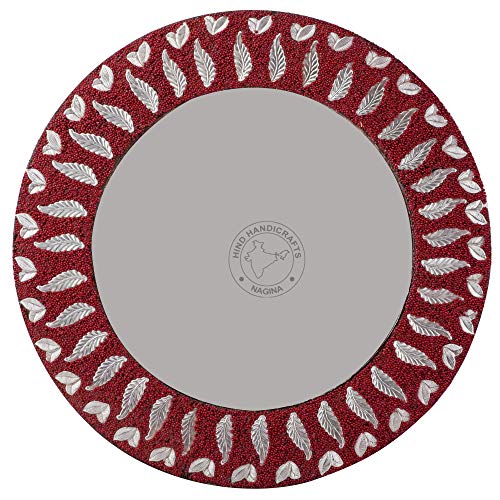 Image of Round Wall Mirror - Rustic Accent Mirror for Bathroom, Entry, Dining Room, & Living Room, Metal Round Mirror with Thin Wooden Frame, Maroon, 12 inch x 12 inch