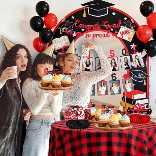 Image of Glitter Black Red Graduation Photo Banner for 2026 Graduation Party Decorations Congrats Grad We are So Proud of You Banner Class of 2026 Picture Banner for 2026 High School Grad Congratulation Party Backdrop Decorations Photo Props