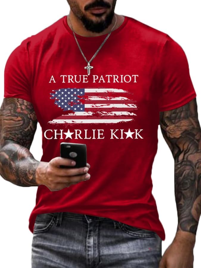 Men's A True Patriot Printed Casual T-Shirt Turning Point USA Tee Casual Crewneck Loose Short Sleeve America Flag Tee
