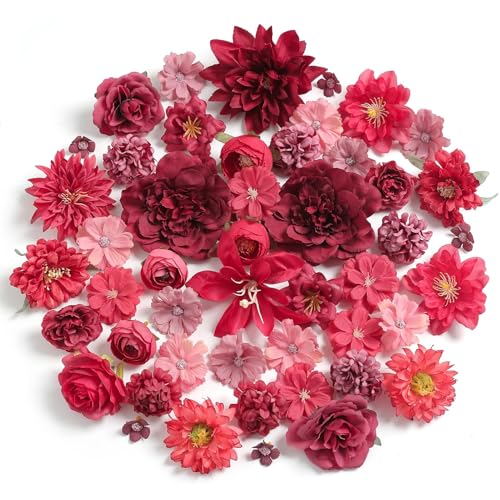 YiYunFloral Artificial Flowers Heads Combo Red Flowers Mix Silk Flowers