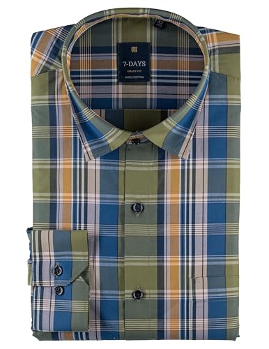 Image of 7-DAYS Men's Premium Check Shirt - 100% Cotton, Tailored Fit (Between Slim & Regular), Full Sleeve, with Pocket - Smart Office & Casual Look