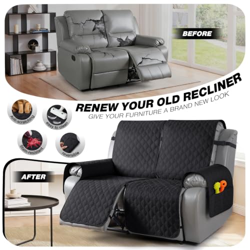Image of TAOCOCO 100% Waterproof Loveseat Recliner Covers Reversible, Black