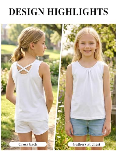 Image of Noomelfish Girls Criss Cross Back Tank Tops Soft Jersey Cotton Sleeveless Shirts (3-12 Years)