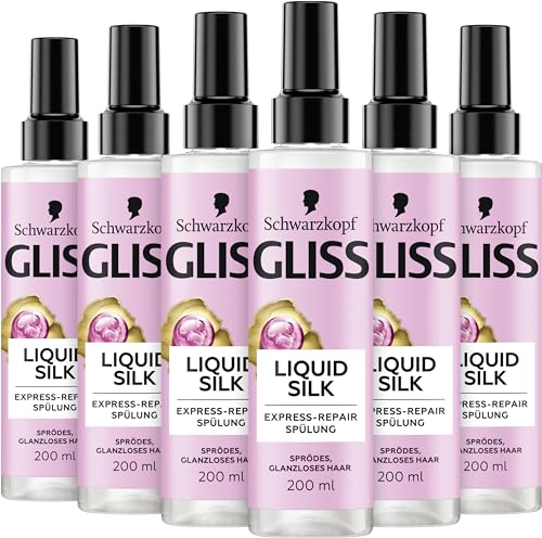 Gliss Acondicionador Liquid Silk (6 x 200 ml), acondicionador para cabello excepcionalmente suave, acondicionador con protección térmica hasta 230 °C
