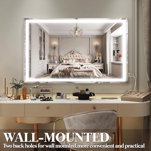 Image of FENNIO Large Vanity Mirror with Lights,40 inch x 28 inchMakeup Mirror with Lights,Hollywood Mirror with 3 Color Modes & Adjustable Brightness,Vanity Mirror Square White