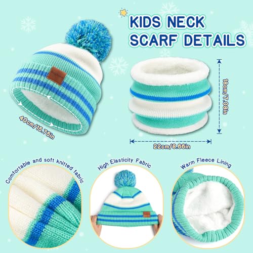 Image of Kids Winter Hat Gloves Scarf Set: Girls Boys Beanie Fleece Lined Ages 6-10