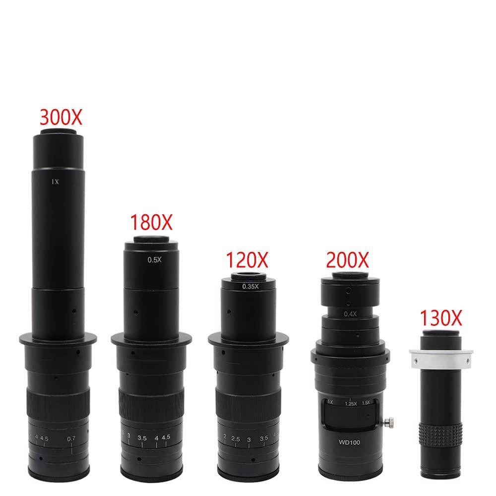 Lab Microscope Accessories Adjustable Magnification 300X 200X 180X 130X 120X Zoom C Mount Lens for HDMI VGA USB Industry Video Soldering Microscope Camera(180X)
