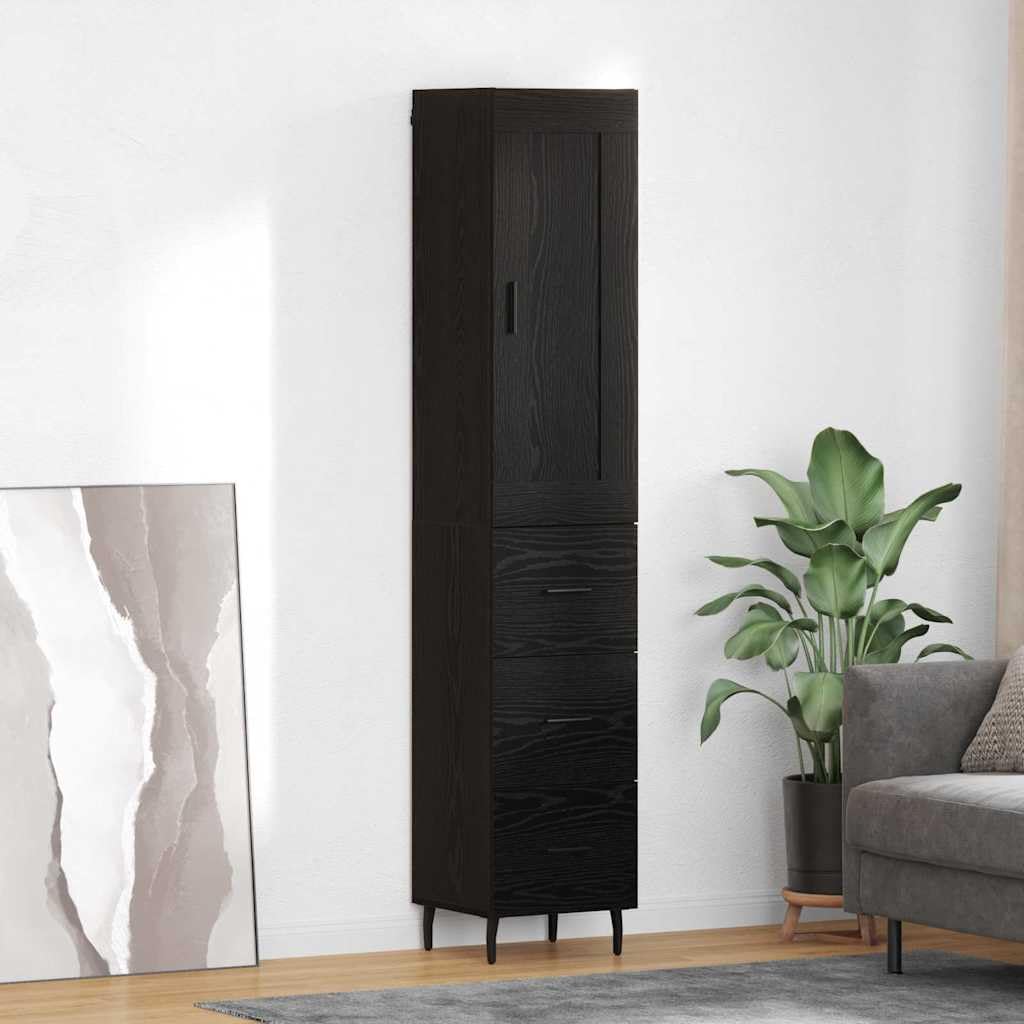 Highboard nero effetto rovere, 34,5 x 34 x 180 cm, in legno