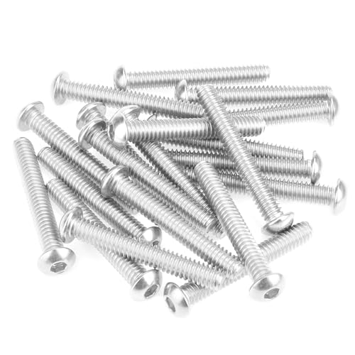 Image of 20 Pieces 1 /4-20 x 1-3 /4 inch Button Head Socket Cap Screws Bolts, HELIFOUNER 304 Stainless Steel (18-8) Screws, Bright Finish, Fully Threaded