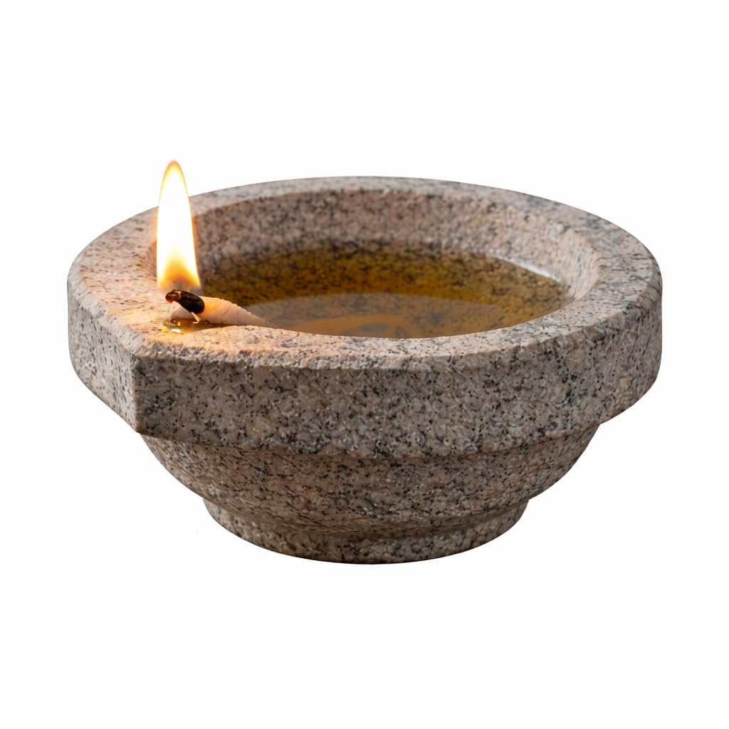 Stone Diya Handcrafted Oil Lamp for Pooja, 1 Piece | 7x6x4 cm, 190 gm-image-23