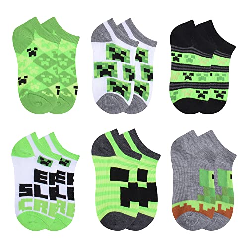 Minecraft Boys Low Cut Socks 6 Pair Pack Very Green 6/8