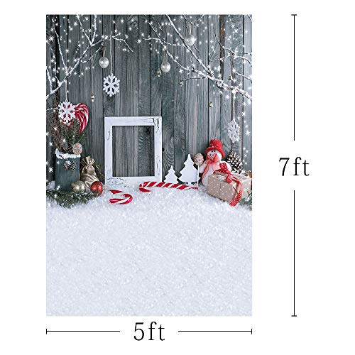 MEHOFOTO Décoration de studio photo de Noël, fond imitation bois avec flocon de neige et cloches de Noël – Image 3