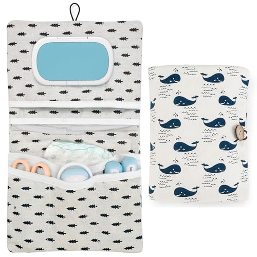 Druuzyl Windeltasche Organizer und Kosmetiktasche 2in1 Wickeltasche für unterwegs Kleine Wickeltasche Organizer Baby Windelaufbewahrungstasche Creme Tücher Baby Organizer (Wal)