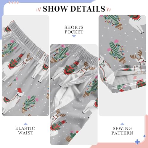 ZZXXB Merry Christmas Llama Cacti Boys Long Pants Soft Trousers Elastic Waist Kids Lounge Bottoms with Pockets S-XL4