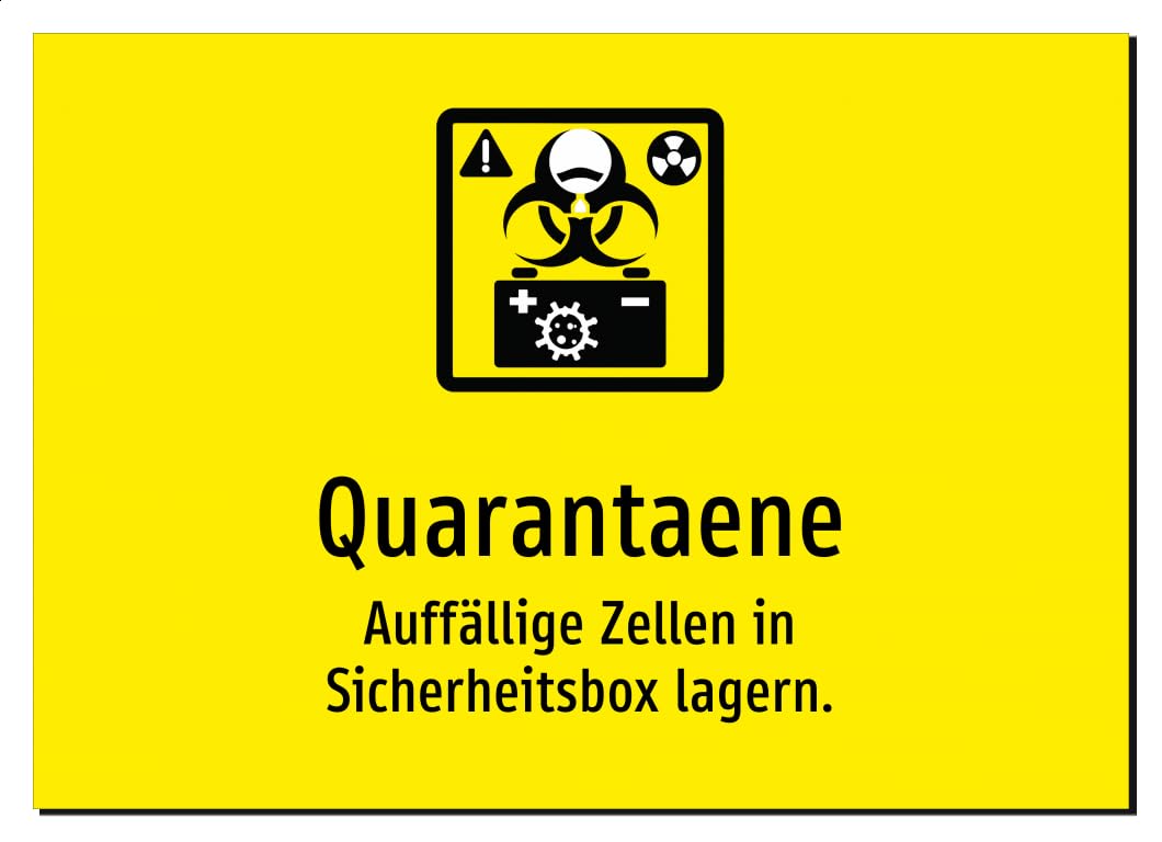 36236-DE-S-07 | Quarantaene - Auffällige Zellen in Sicherheitsbox lagern | Aluminiumschild A4, 297 x 210mm | mit Symbolgrafik und Text