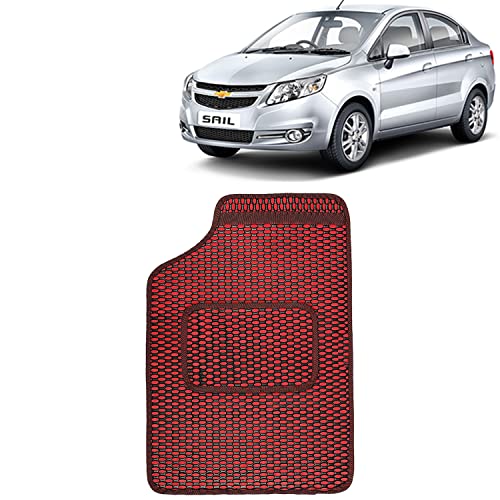 Image of Kingsway Dotted Design Car Floor Foot Mats Universal Fit for Chevrolet Sail, Model Year : 2010-2016, Water and Dustproof, Color Red, Set of 5 Pieces