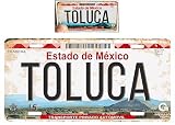 Set Toluca Estado De Mexico Aluminum Novelty Vanity Plate Placa Sign 6" x 12" with Sticker Decal 2" x 4" - Souvenir, Decorative, Tourist Gift