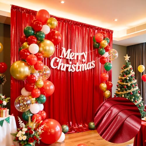 Image of 40x10 ft Wrinkle Free Red Sequin Backdrop Curtain for Parties,Thick Not Fall-Off Glitter Backdrop Drapes,8 Panels 5x10ft Shimmer Photo Back Drop Cloth for Wedding Birthday Photography Background