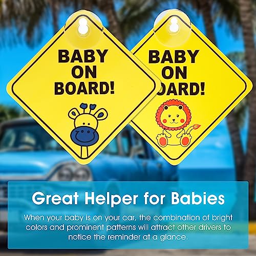 Bewudy Baby on Board Auto Warnschilder, 2pcs 4.7’’x4.7’’ Sicherheits Autoschild mit Saugnäpfen Abnehmbarer Kinder-Sicherheitswarnaufkleber für das Auto Gelb süß Baby on Board Aufkleber Auto (Typ A)