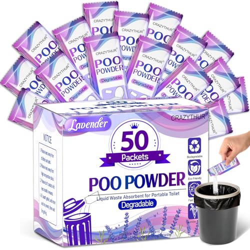 CRAZYTHUR 50PCS Poo Gel and Portable Toilet Gel with Lavender Scent, Camping Toilet Gels, Porta Potty Chemicals, Portable Toilets Powder for Outdoor Camping and Hiking Toilets Gels Powder