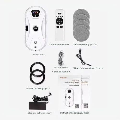 Kouamor Robot Nettoyeur de Vitres Intelligent – Aspiration 5600Pa, Pulvérisation Automatique, Télécommande, 10 Lingettes Microfibre (pour Fenêtres/Portes en Verre/Carrelage) – vue 5