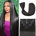 Clip in Hair Extensions Real Human Hair, 100g/3.6oz, Clip in 100% Brazilian Remy Human Hair Extension for Women, Double Weft 8pcs Per Set with 18 Clips 1B Natural Black 16 Inch