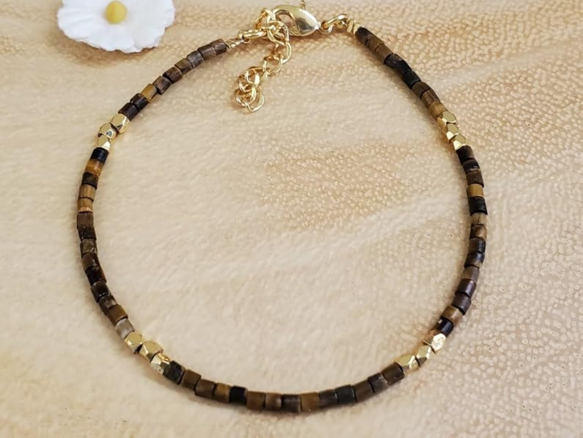 Tigers Eye Tube Beaded Bracelet, Adjustable for Men & Women