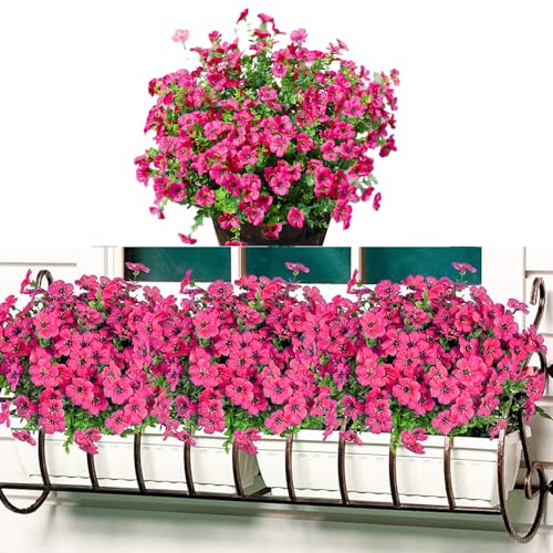 PIWOSGOL Flores Artificiales para Exteriores, 6 Paquetes Flores Artificiales Seda Petunia, Arbustos Artificiales Resistentes a los Rayos UV para Exterior para Jardín Porche Balcón Patio