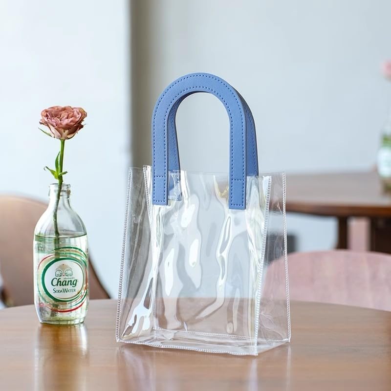 Image of SATYAM KRAFT 6 Pcs Transparent Reusable Leather Goodie Bags | Elegant Gift Bags for Her /Him Wedding Return Favors, Engagement Hampers, Marriage, Birthday & Festival Gifting | Handle Hamper Shopping Carry Bags (U-shaped Blue - Small)