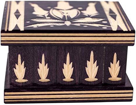 Kalotart Eastern European Wooden Puzzle Jewelry Box โ Handmade in a Traditional Style โ Secret Box with Key โ Unique Carvings - Small (Purple)