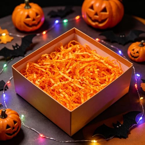 Image of 1 /2LB Fluorescent Orange Crinkle Cut Paper Shred Filler Great for Gift Wrapping, Basket Fillers, Birthday, Gift Wrapping, Anniversary, Halloween Thanksgiving Christmas Party Decor Filling Supplies