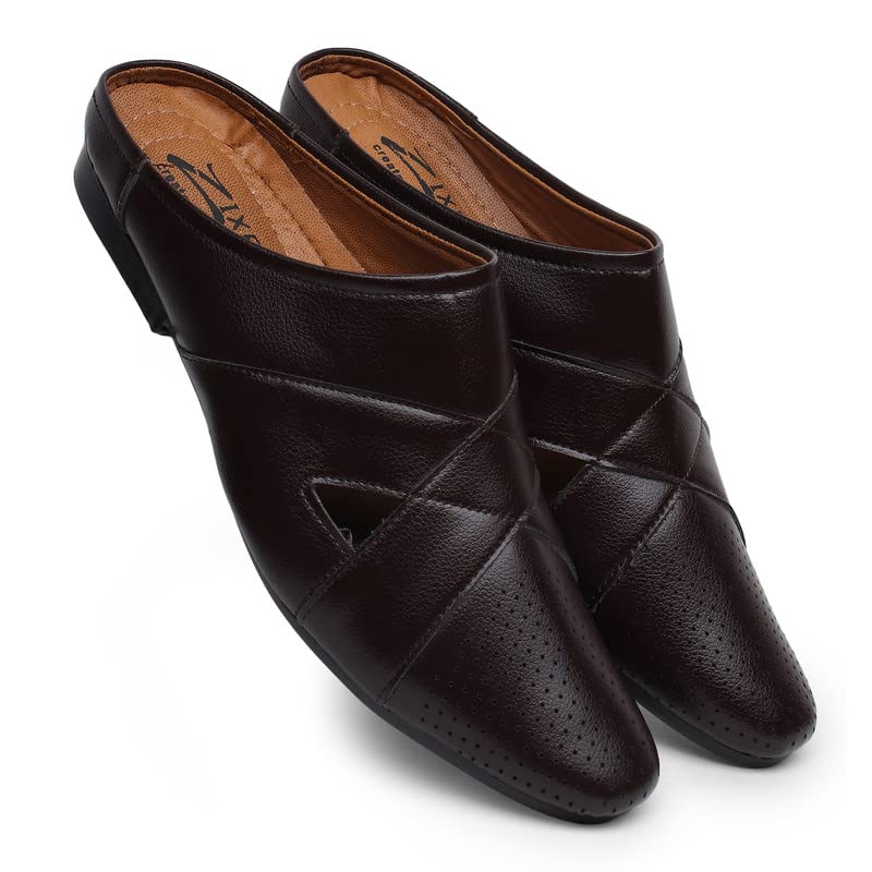 Image of Zixer Summer Urban Men's Shoes Luxury Synthetic Leather Mule Loafers Men's Shoes Handmade Ultra Premium Lightweighted Daily Easy Wear Open Back Half Cut Trending Classic Slip On Shoes for Men