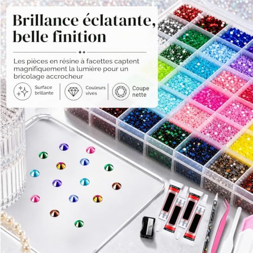 Mytovosn 42000 strass en résine, 42 couleurs de 3 mm pour le Bedazzling kit, kit de beazzling pour ongles et textiles, strass, nail art, diamond painting et autres créations de bricolage – vue 4